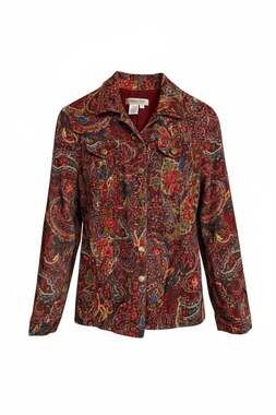 Coldwater Creek Red Paisley Corduroy Lined Jacket Size 8